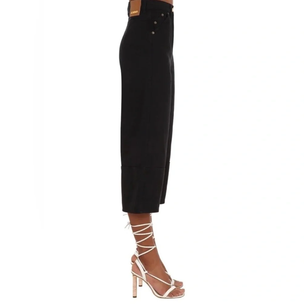 Jacquemus La Riviera Wide Leg Cropped Jeans in Black Size 27 - Picture 3 of 12